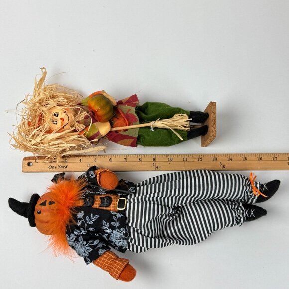 Festive Halloween Harvest Scarecrow Pair Pumpkin Witch Free Standing Decor - Picture 8 of 9
